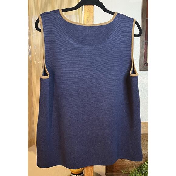 Pamela McCoy Collections Navy w/Tan Sweater Vest Wool/Acrylic blend Plus sz 1X - Picture 2 of 6